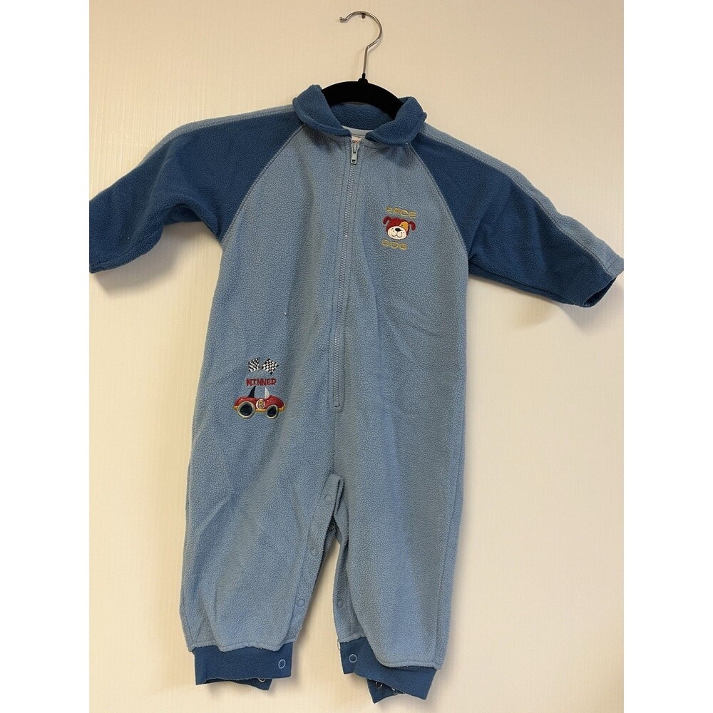 Vintage Okie Dokie Race‎ Dog Car Fleece One Piece Size 18M snap Button